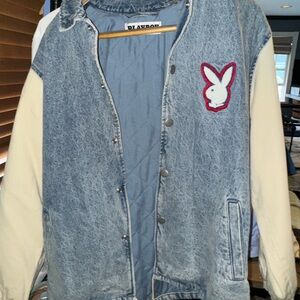PLAYBOY Blue Denim Jacket with White Sleeves